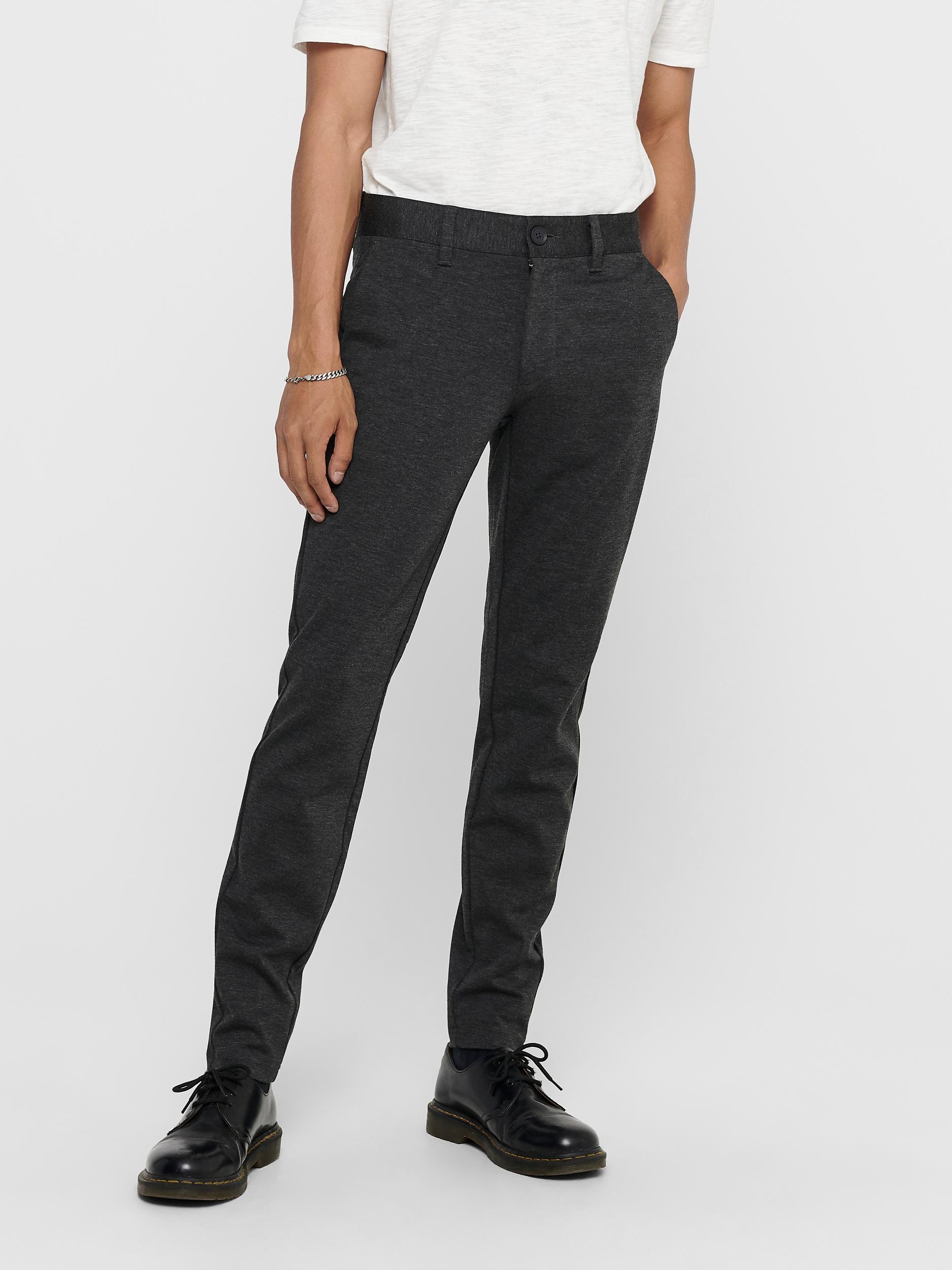 Pantalones Chinos Para Hombre ONLY & SONS - Corte Slim, Color Gris, Talla 36W/30L | Tejido Elástico, Cierre Cremallera
